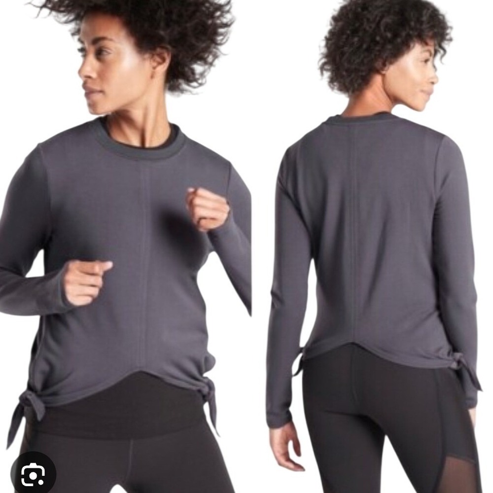 Athleta Womens Side Tie Crew Neck Sweatshirt Small Soft!‎ Athletic Thumbholes